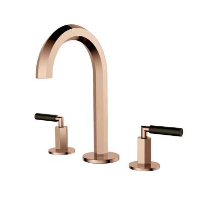 Rose Gold Brass Polished Three Holes Double Handle Bathroom Sink Faucet